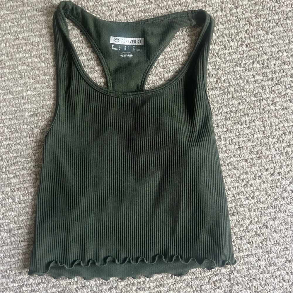 Forever 21 Green Ribbed Crop Tank Top
